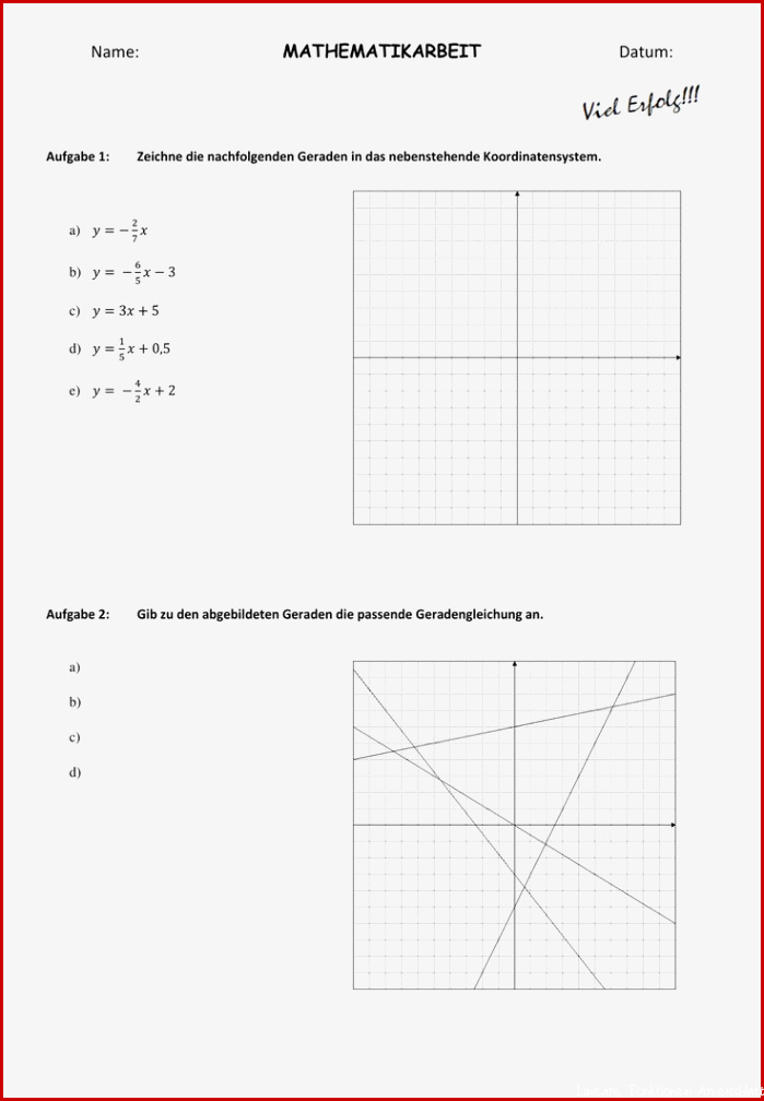 Lineare Funktionen Gleichungssysteme Klassenarbeit