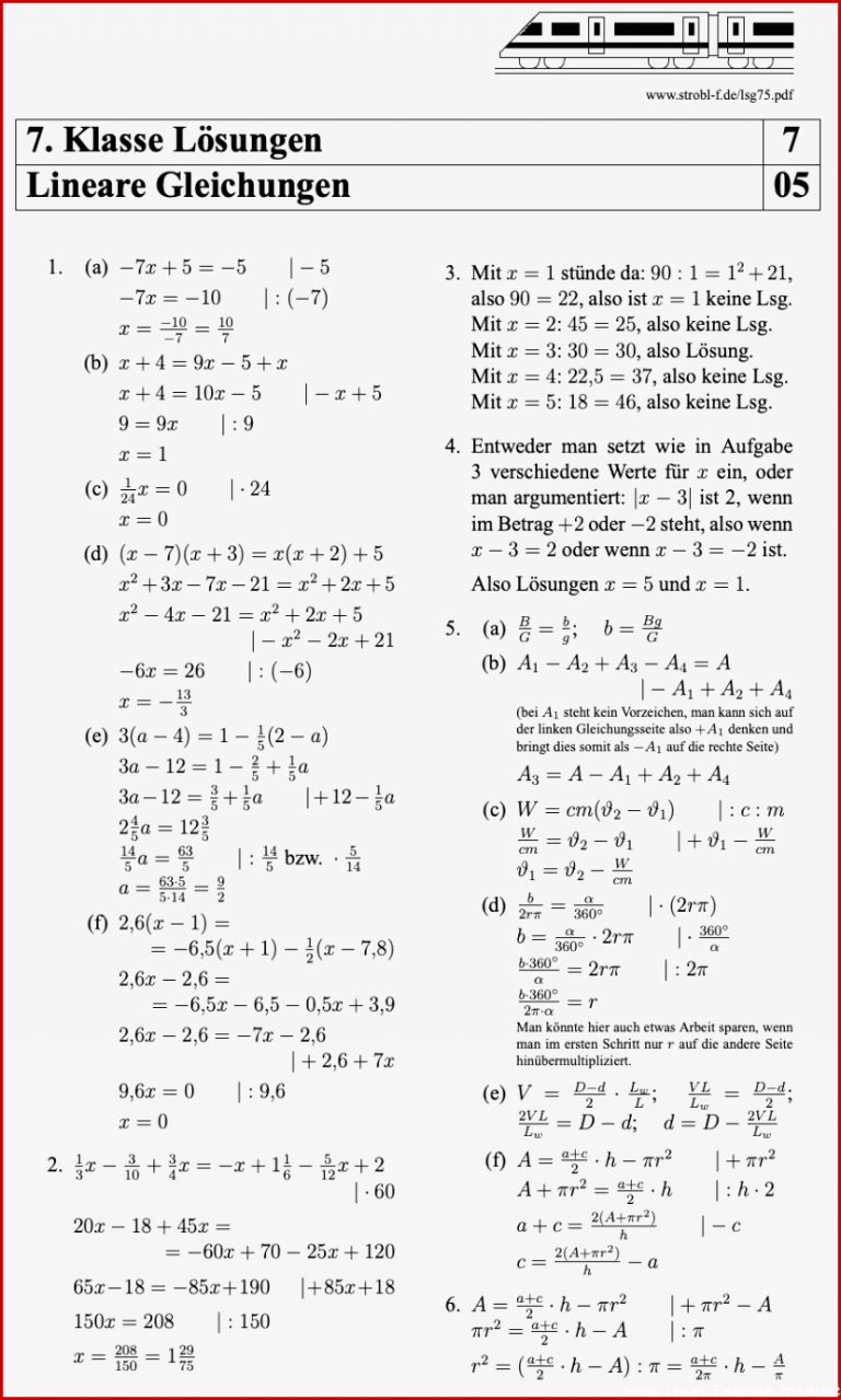 Lineare Gleichungen Übungen Und Aufgaben Mit Lösungen