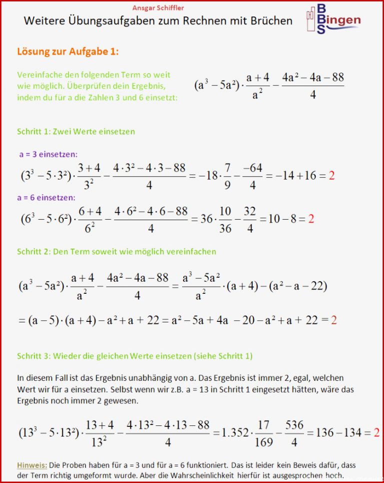 Lösungen Rechnen Mit Brüchen