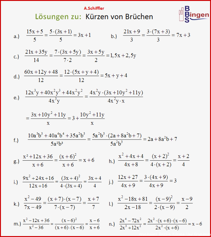 Lösungen zu Brüche kürzen