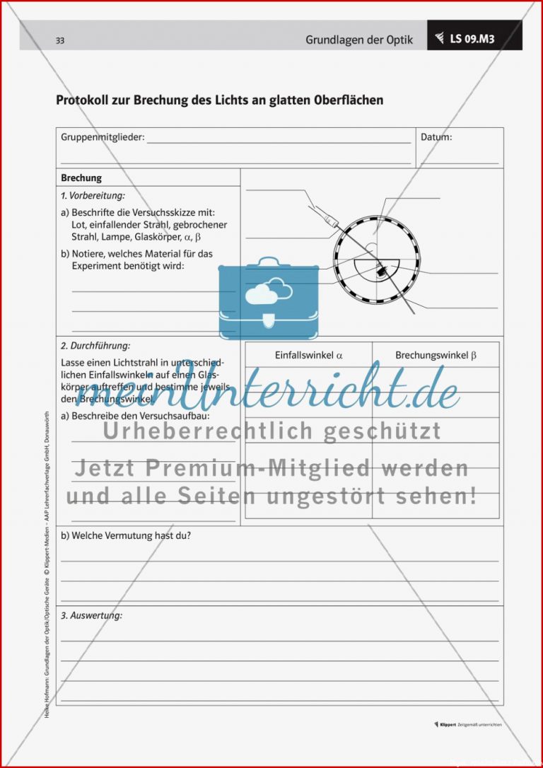 LS 09 Ein Experiment zur Reflexion und Brechung planen und