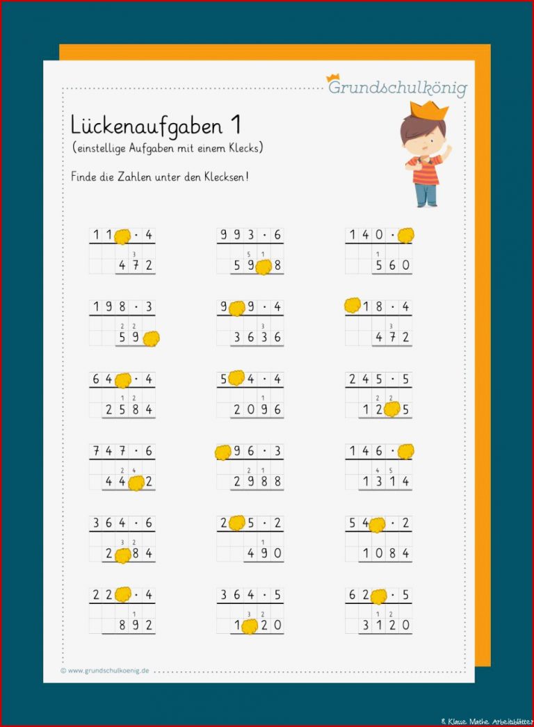 Lückenaufgaben Klecksaufgaben schriftliches Multiplizieren