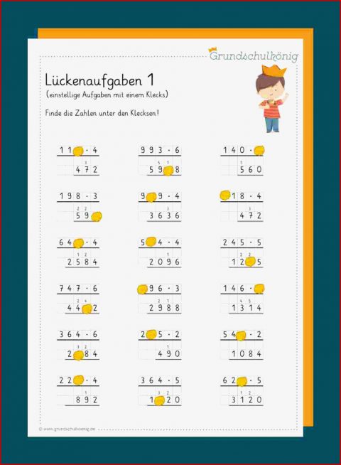 Lückenaufgaben Klecksaufgaben Schriftliches Multiplizieren