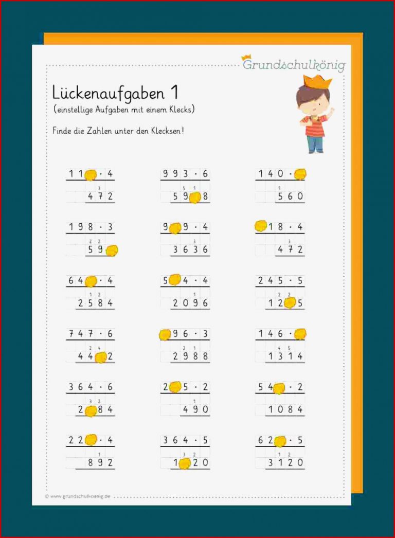 Lückenaufgaben Klecksaufgaben schriftliches Multiplizieren