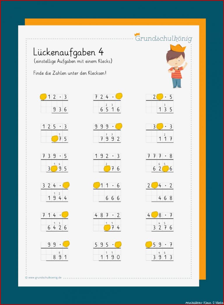 Lückenaufgaben Klecksaufgaben schriftliches Multiplizieren