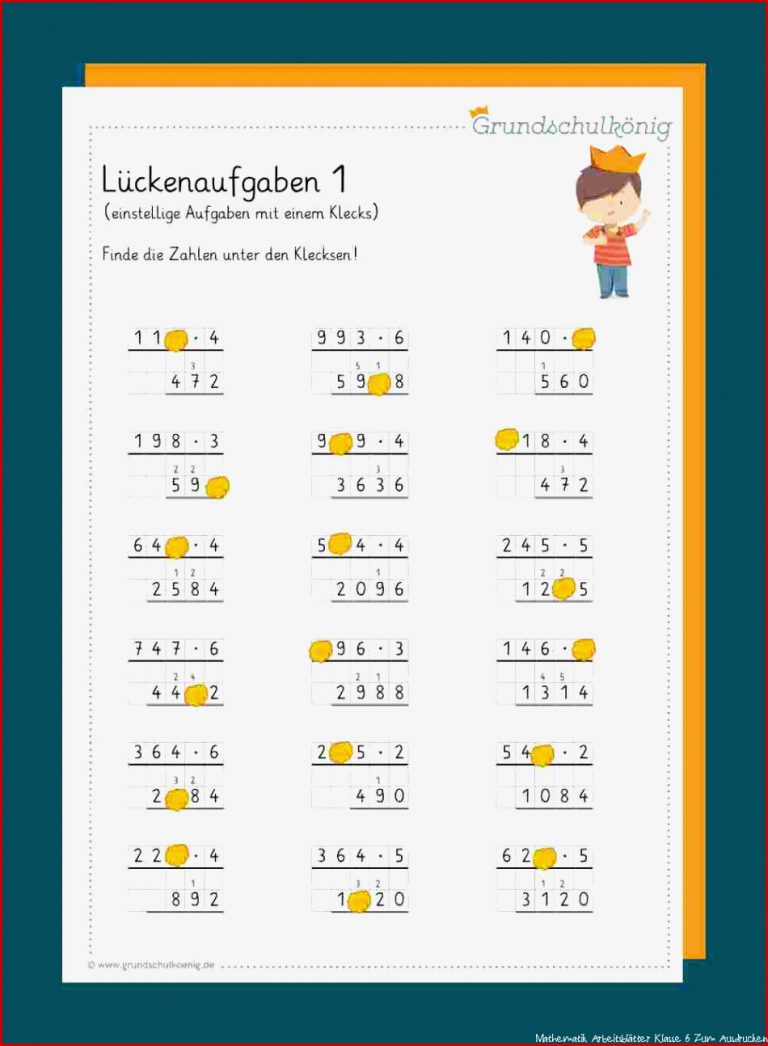 Lückenaufgaben Klecksaufgaben Schriftliches Multiplizieren