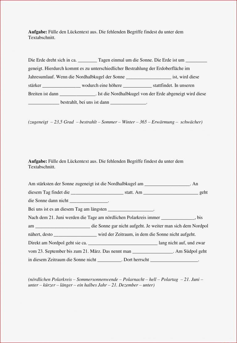 Lückentexte Polartag Polarnacht – Unterrichtsmaterial in