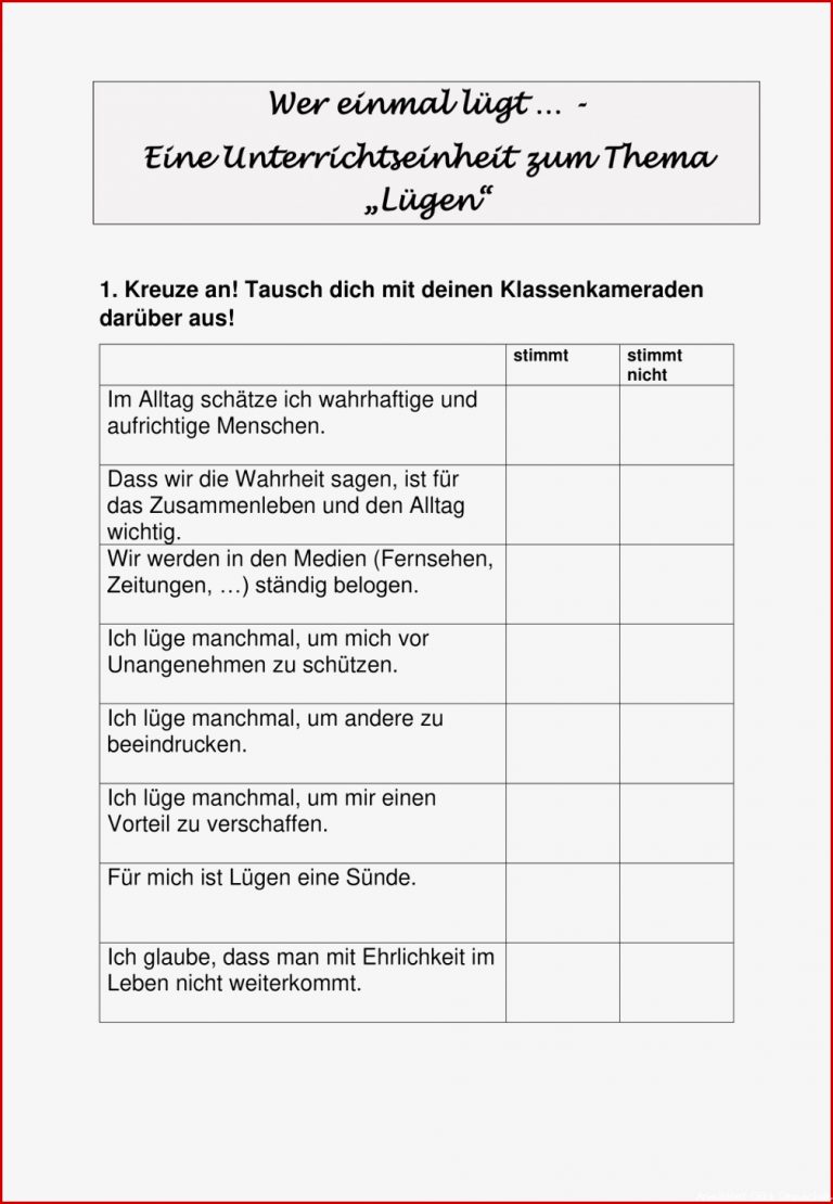 LÜgen Unterrichtseinheit – Unterrichtsmaterial In Den