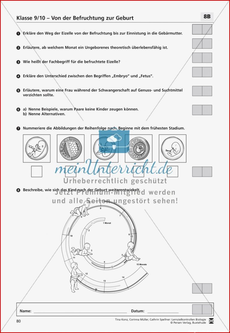 Lzk Klasse 9 10 Zum thema "von Der Befruchtung Zur Geburt