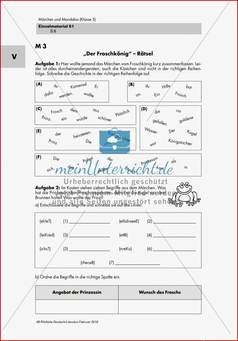 Märchen "der Froschkönig" Rätsel Und Mandalas