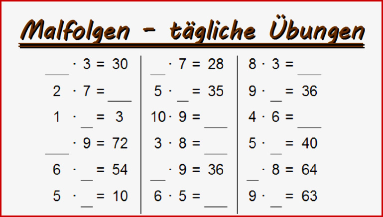 Malfolgen Tägliche Übungen Zum Kleinen Einmaleins • Abc