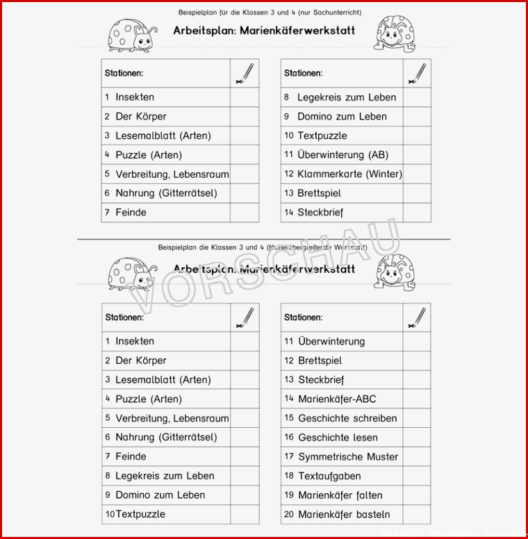 Marienkäferwerkstatt für Grundschule