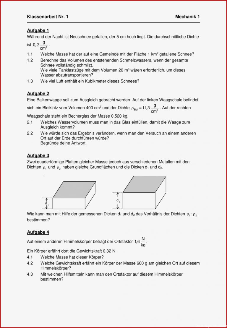 Masse Volumen Dichte Arbeitsblätter Mit Lösungen Worksheets