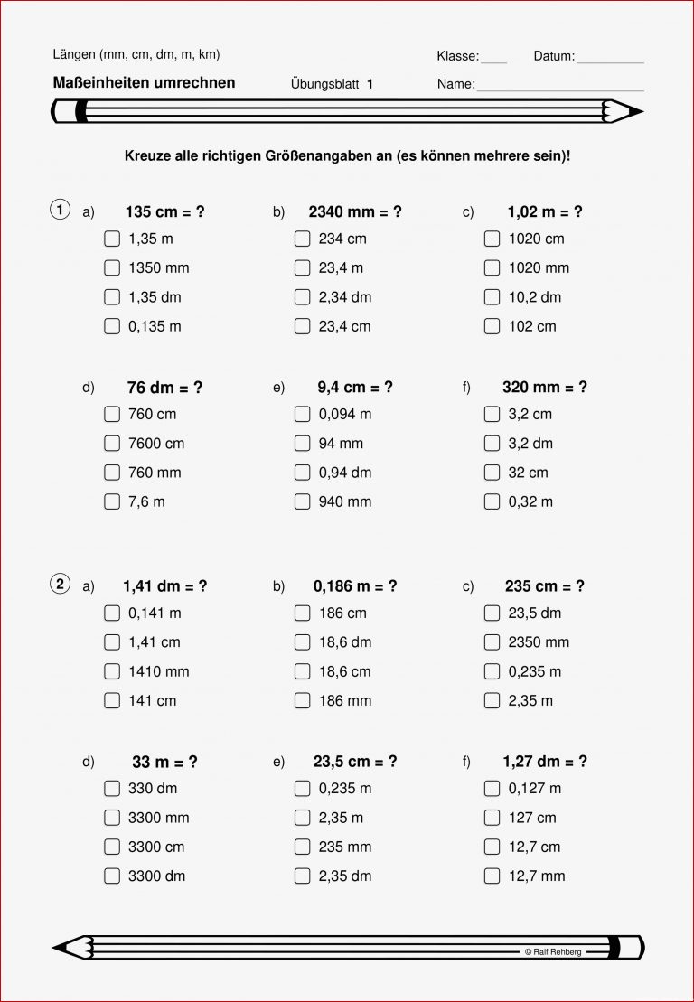 Maßeinheiten Umrechnen Multiple Choice Längen Mm Cm