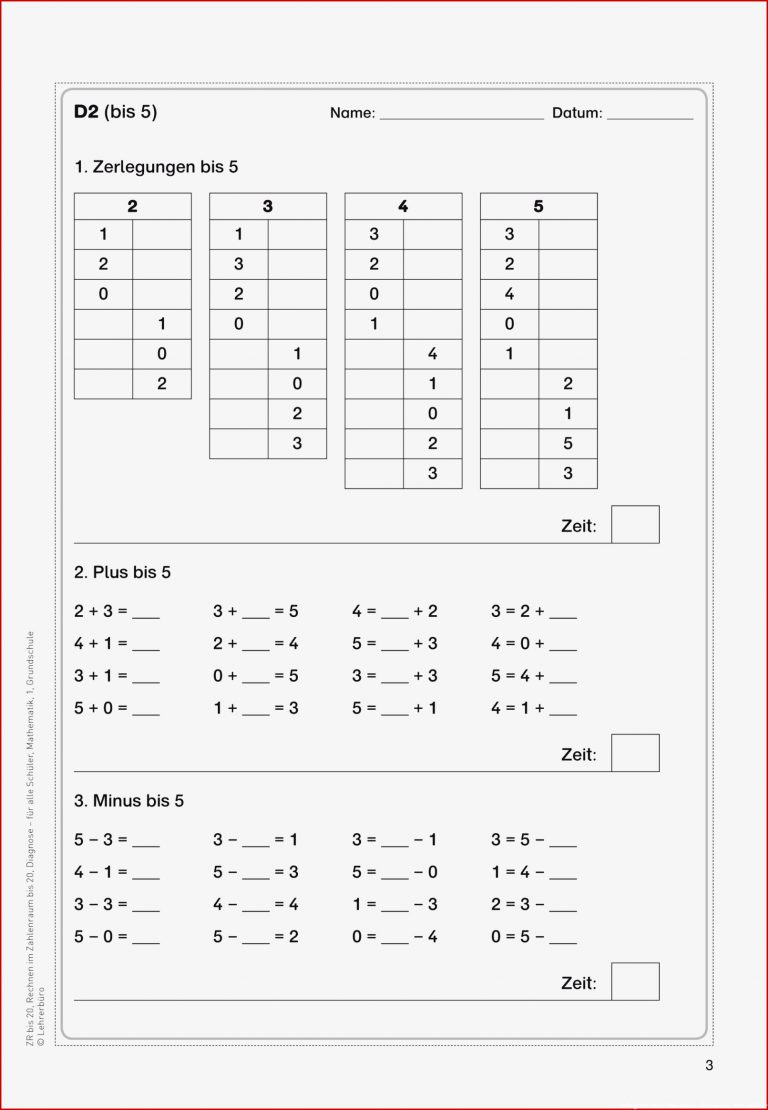 Mathe 1 Klasse Bis 20 Grundschule Unterrichtsmaterial