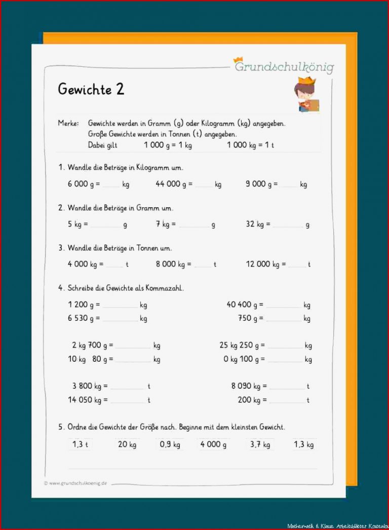Mathe 3 Klasse Gewichte Arbeitsblätter Kostenlos