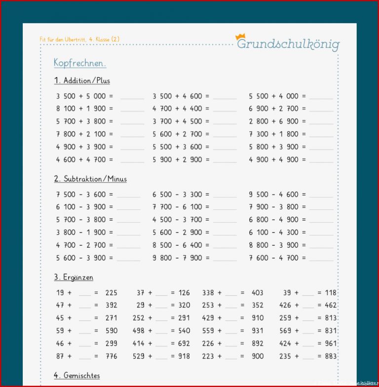 Mathe 4 Klasse Fit für den Übertritt Grundschulkönig Shop