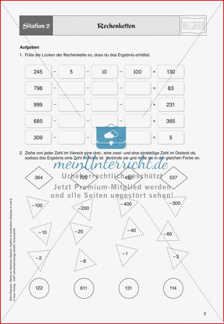 Mathe An Stationen Halbschriftliche Subtraktion Zr Bis