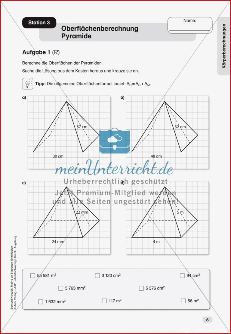 Mathe an Stationen Inklusion Körperberechnungen