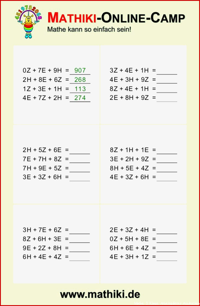 Mathe Arbeitsblätter 3 Klasse Worksheets