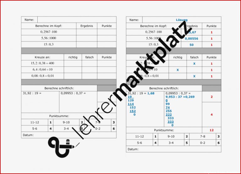 Mathe Arbeitsblätter Der 6 Klasse Die Brüche In