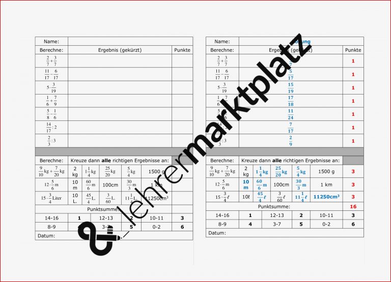 Mathe Arbeitsblätter Der 6 Klasse Die Brüche In