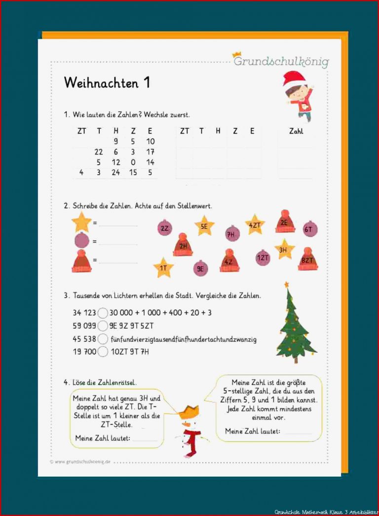 Mathe - Arbeitsblätter für Weihnachten und Winter