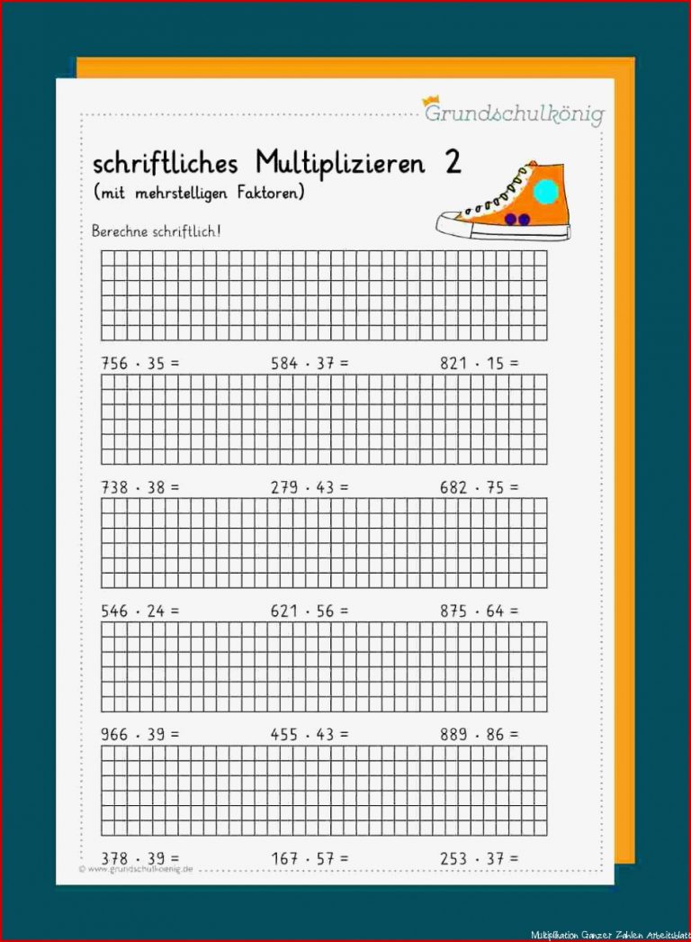 Mathe Arbeitsblätter Klasse 4 Schriftliche Multiplikation