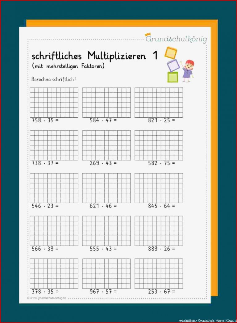 Mathe Arbeitsblätter Klasse 4 Schriftliche Multiplikation