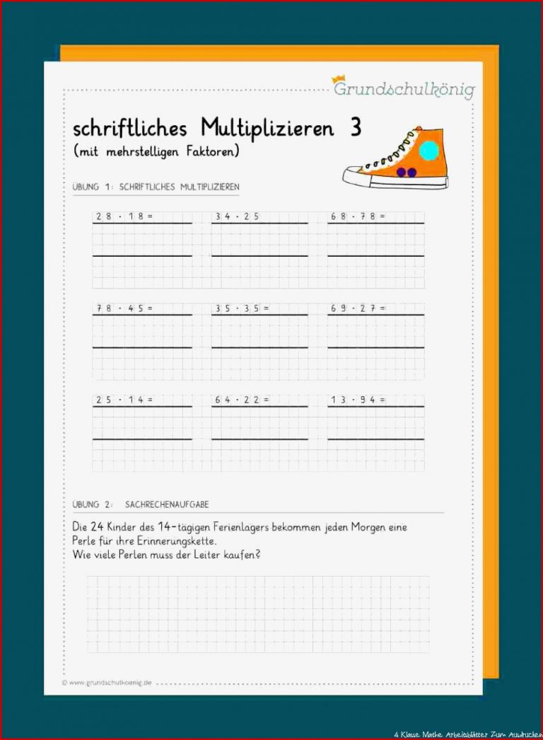 Mathe Arbeitsblätter Klasse 4 Schriftliche Multiplikation