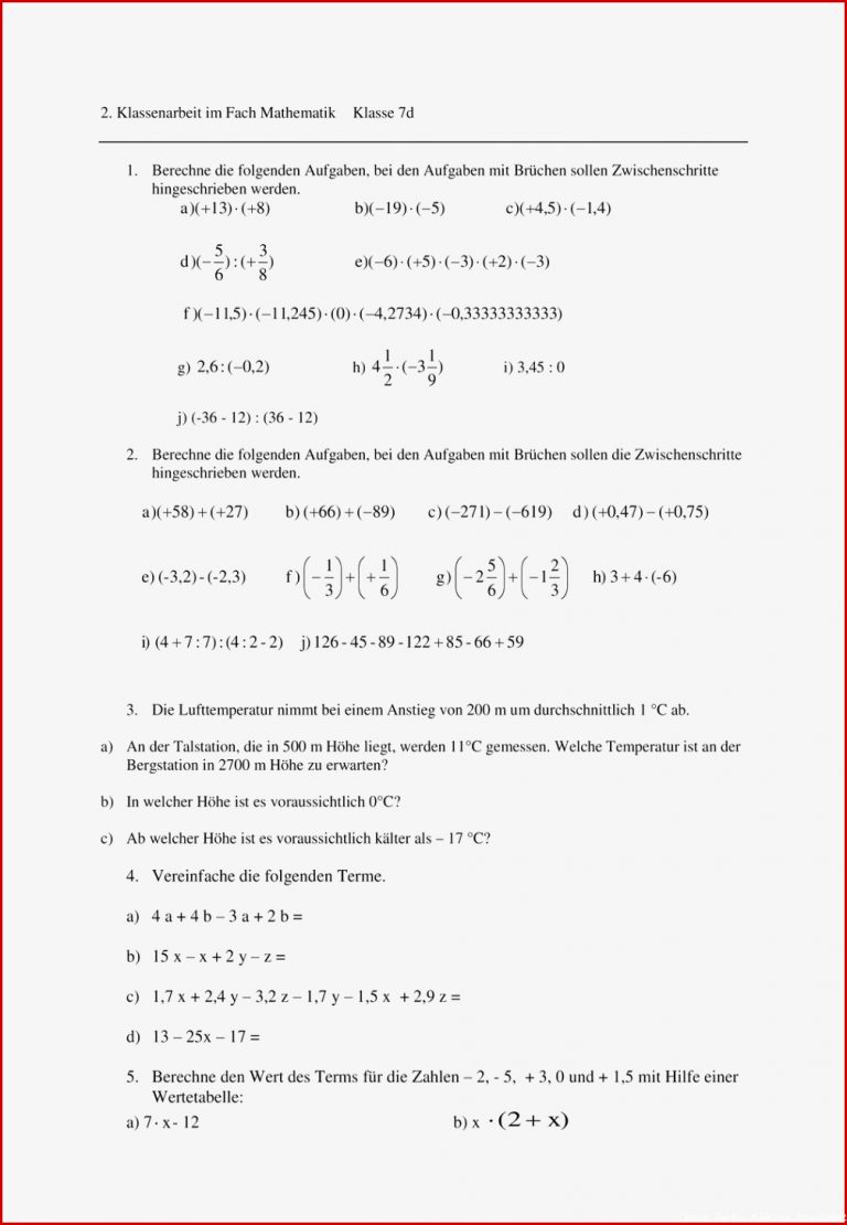 Mathe arbeitsblätter klasse 7 zum ausdrucken rationale