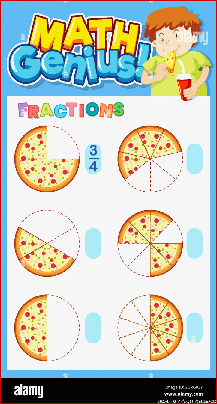 Mathe-Arbeitsblatt-Vorlage für Brüche mit Pizza Stock-Vektorgrafik ...