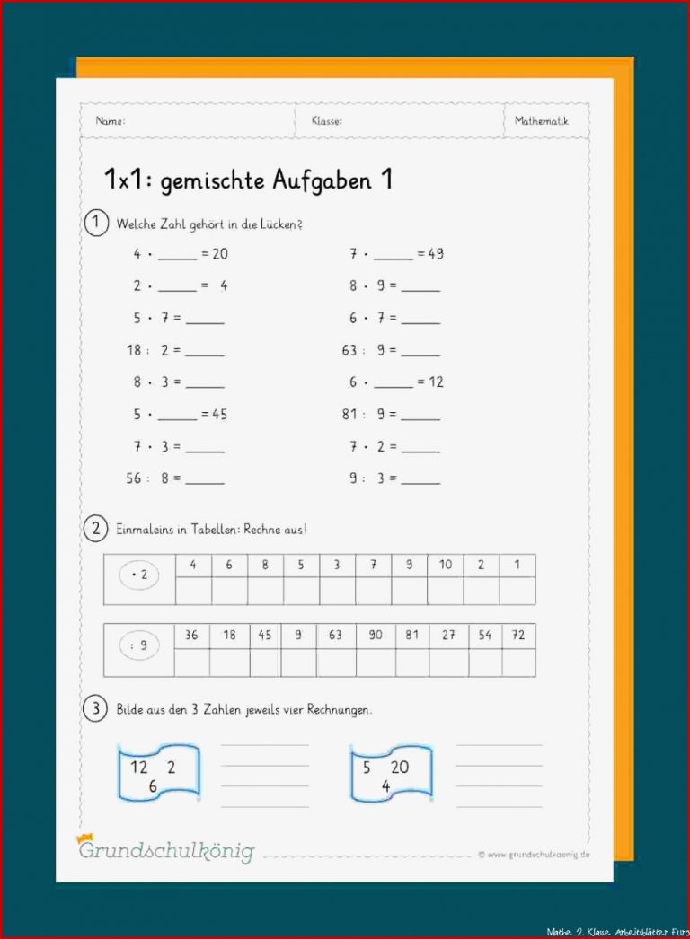 Mathe Arbeitsblatter Klasse 2 Malaufgaben Kostenlose