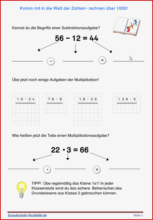 Mathe Arbeitsblatter Klasse 2 Malaufgaben Kostenlose