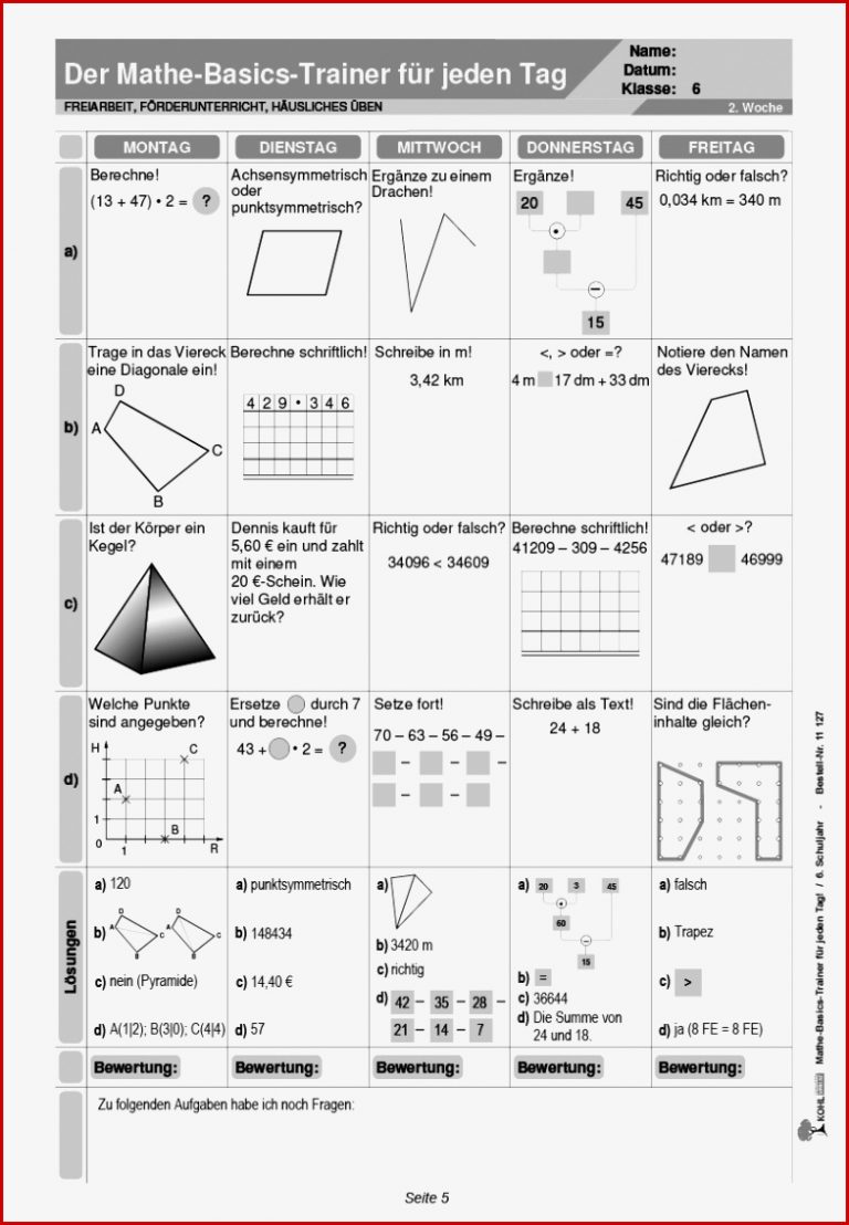 Mathe Basics Trainer Klasse 6 PDF ab 11 J 56 S