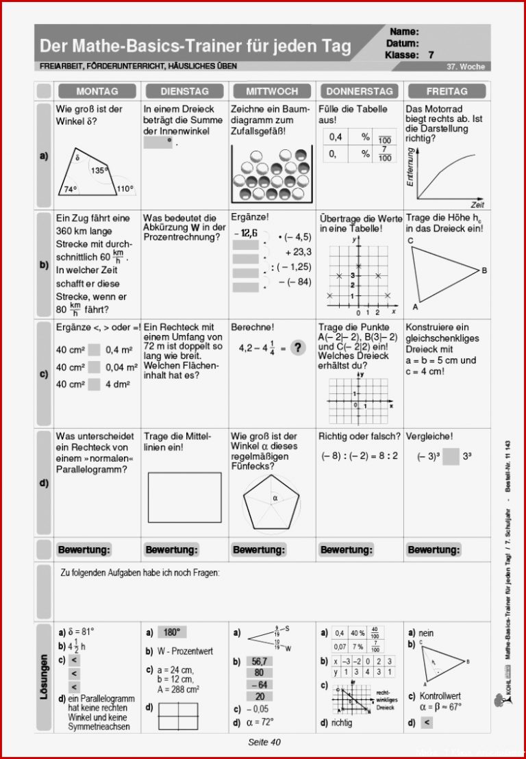 Mathe Basics Trainer Klasse 7 PDF ab 12 J 56 S