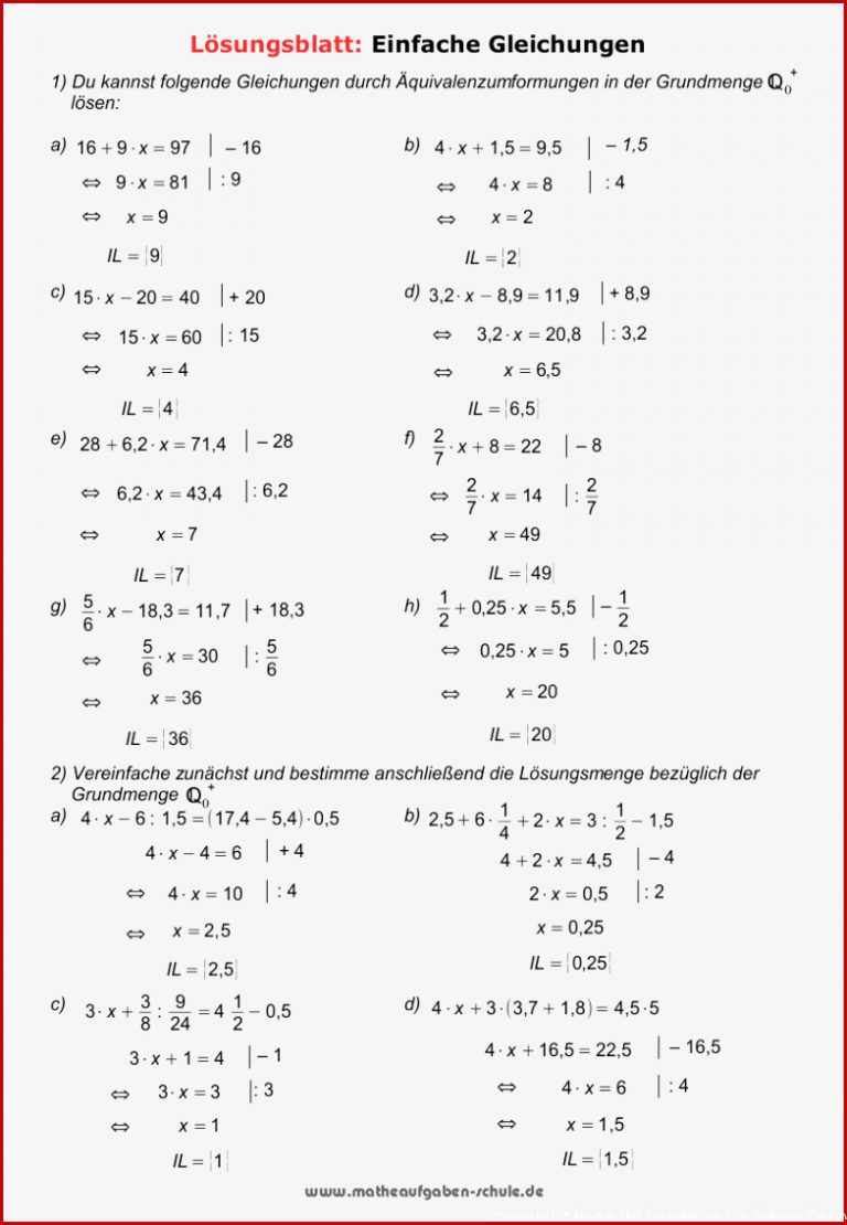 Mathe Gleichungen Arbeitsblätter