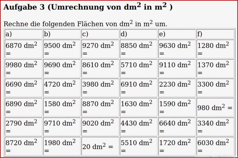 Mathe ist einfach Aufgaben Flächenumrechnung Blatt 2