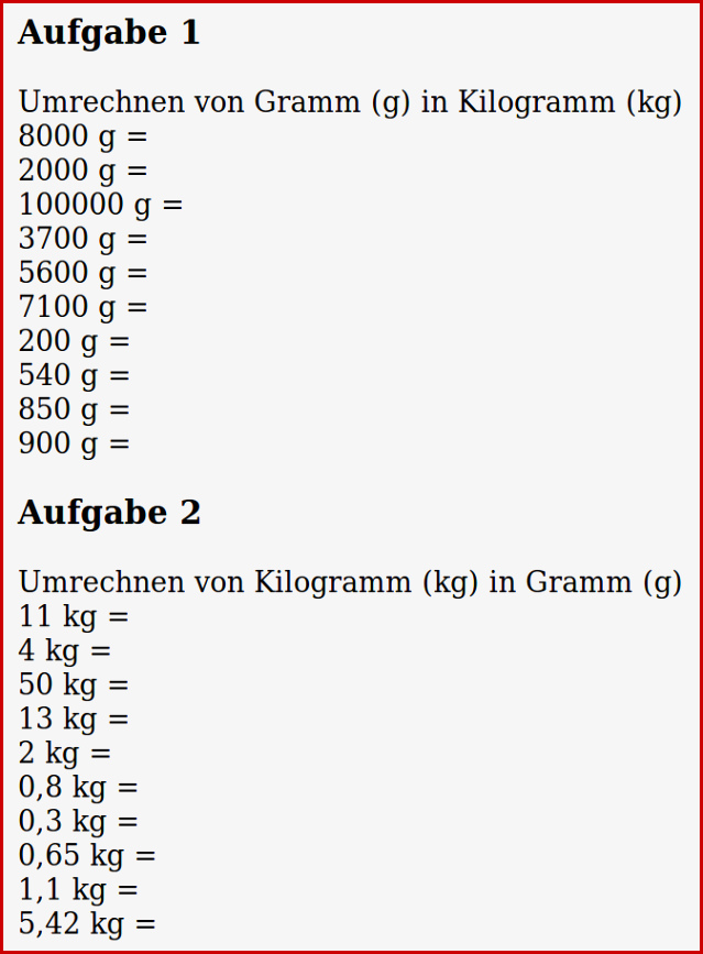 Mathe ist Einfach Aufgaben Gewichtumrechnung Blatt 1