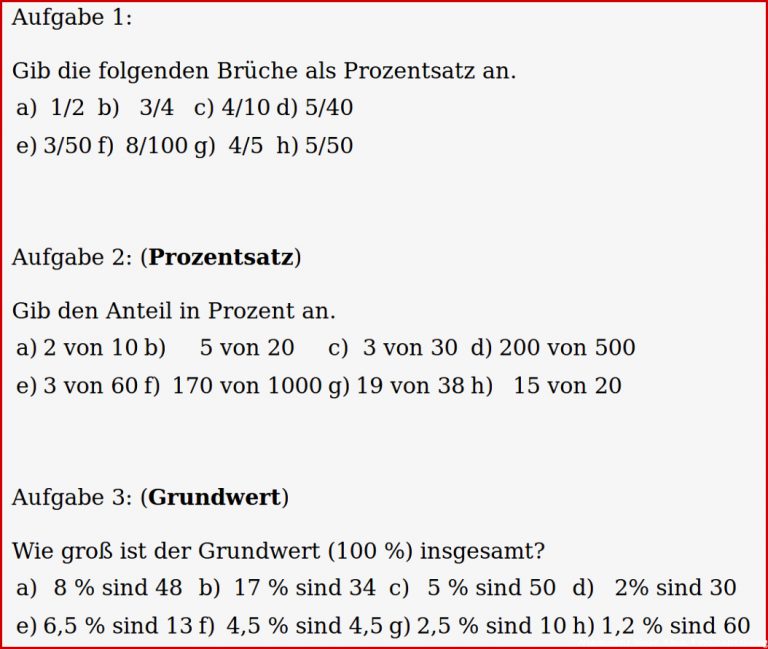 Mathe ist einfach Aufgaben Prozentrechnung Blatt 1