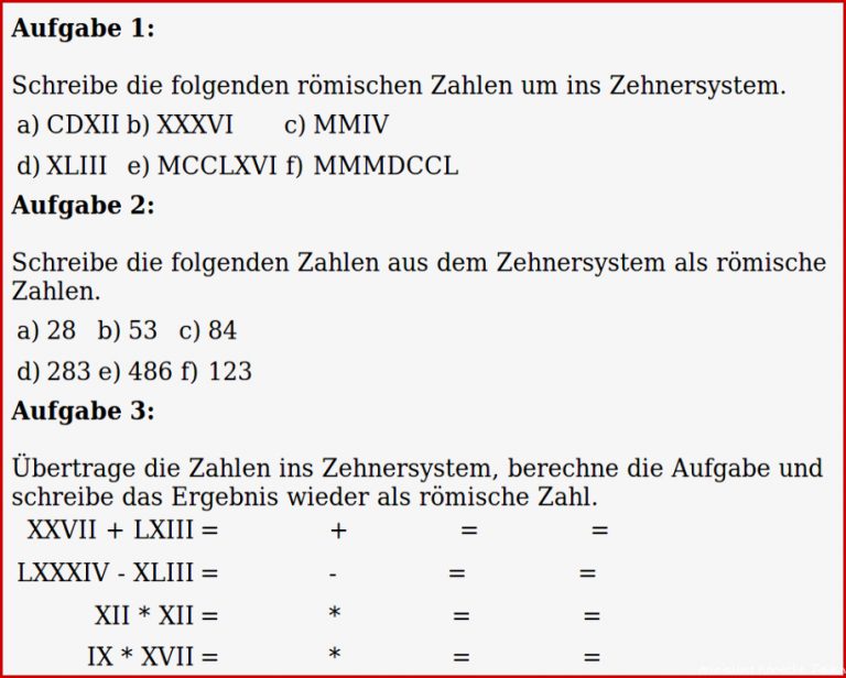 Mathe ist einfach römische Zahlen Arbeitsblatt 1