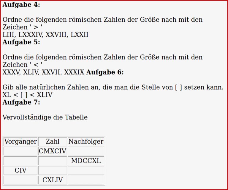 Mathe ist einfach römische Zahlen Arbeitsblatt 1