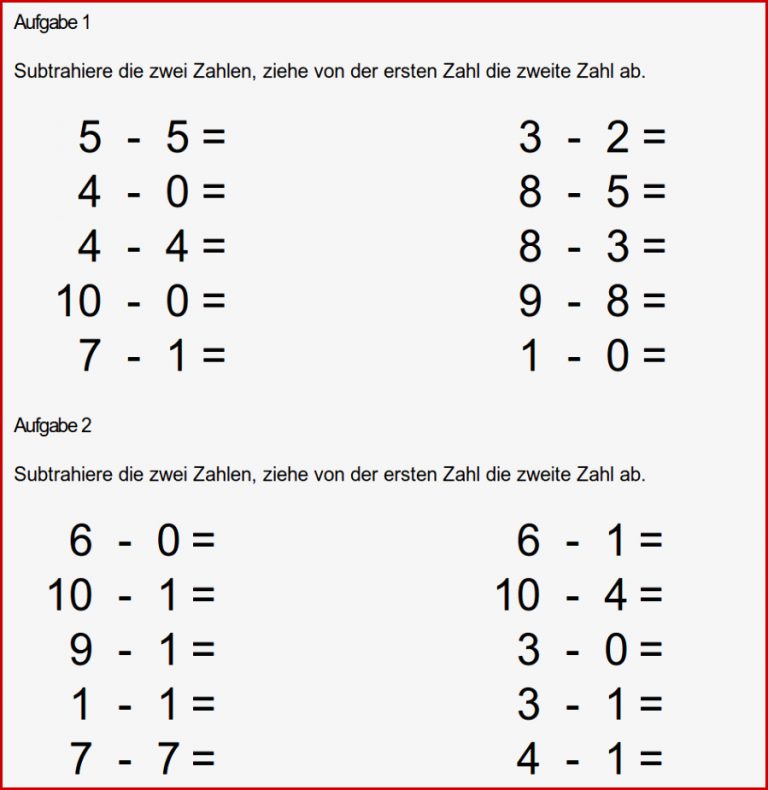 Mathe ist einfach Subtrahieren bis 10 Aufgaben mit