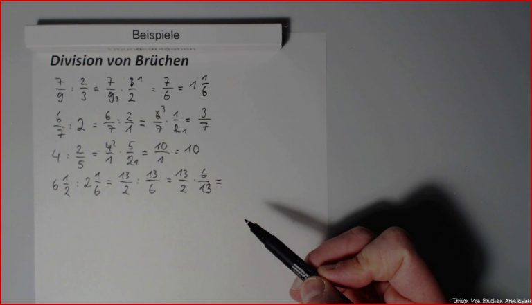 Mathe kiel Video 628 Division von Brüchen Beispielaufgaben