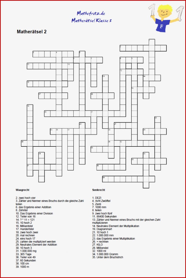 Mathe Kreuzworträtsel Klasse 5 Arbeitsblätter Mit