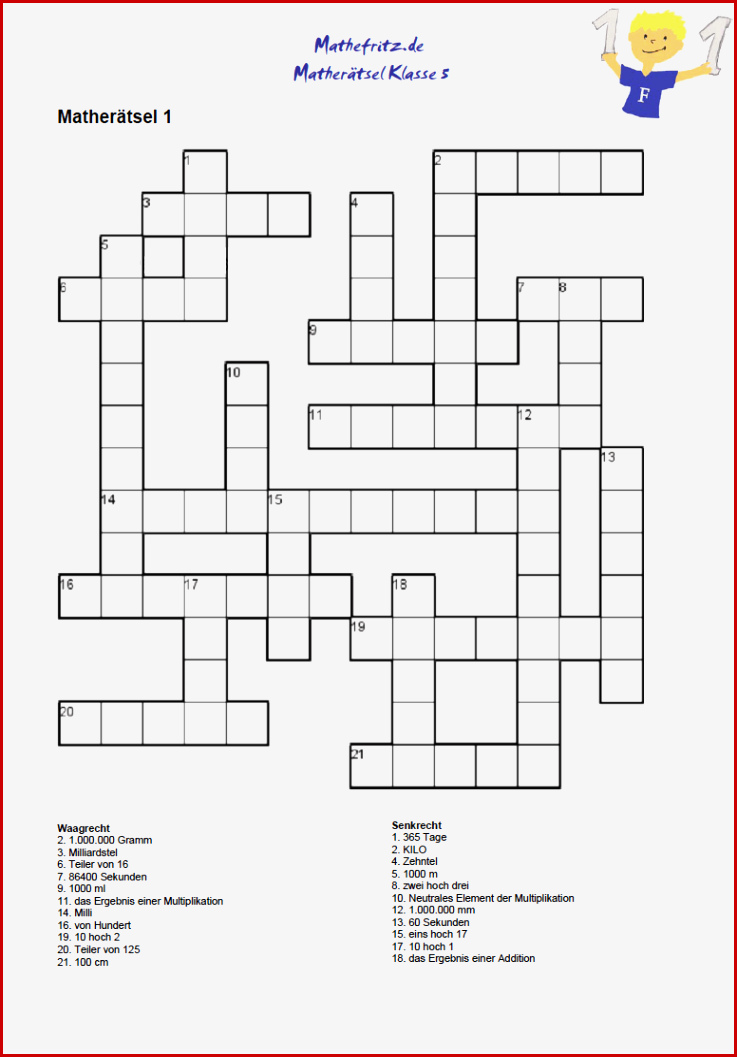Mathe Kreuzworträtsel Klasse 5 Arbeitsblätter Mit