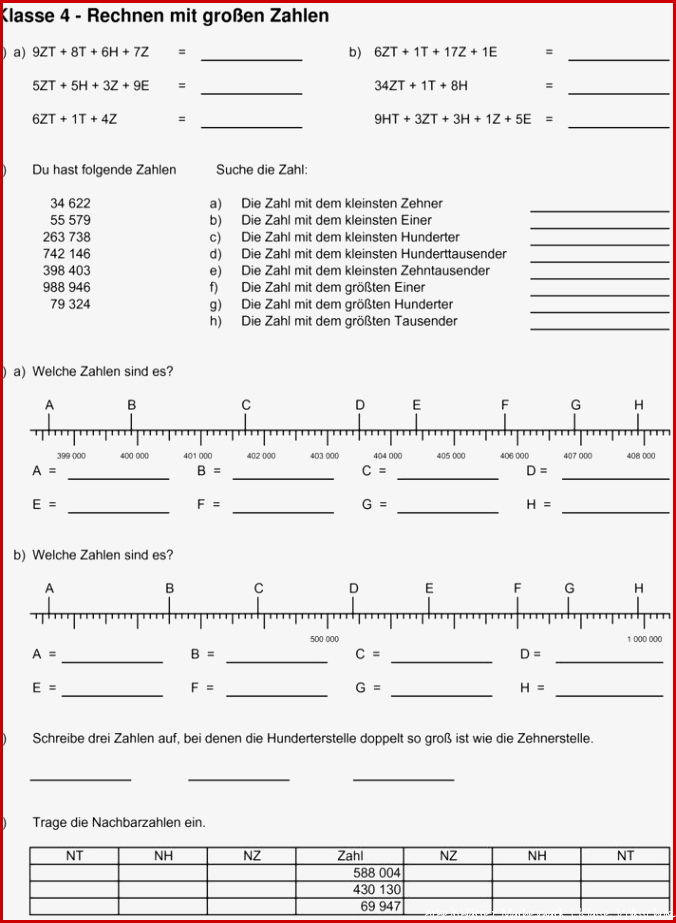 Mathe Probe 4 Klasse Zahlenraum 1 000 000