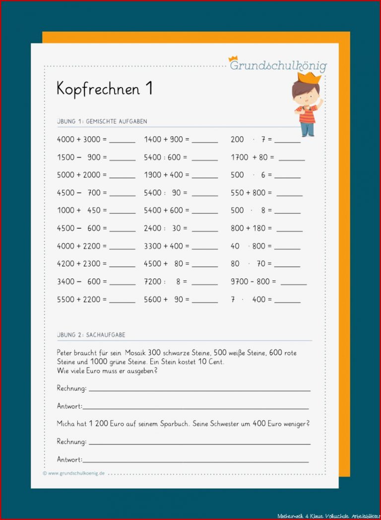 Mathe Übungen 4 Klasse Grundschule Kostenlos