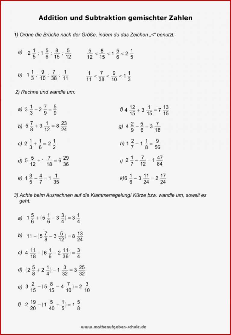 Mathe Übungen Bruchrechnen