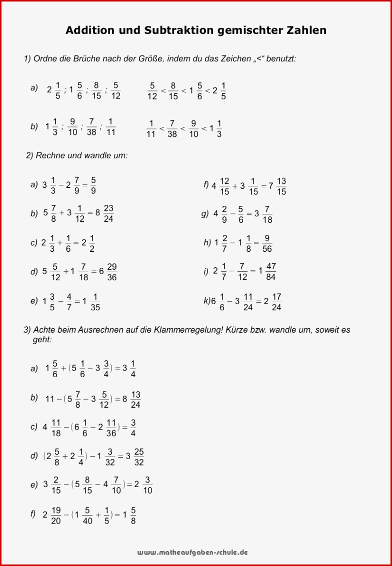 Mathe Übungen Bruchrechnen